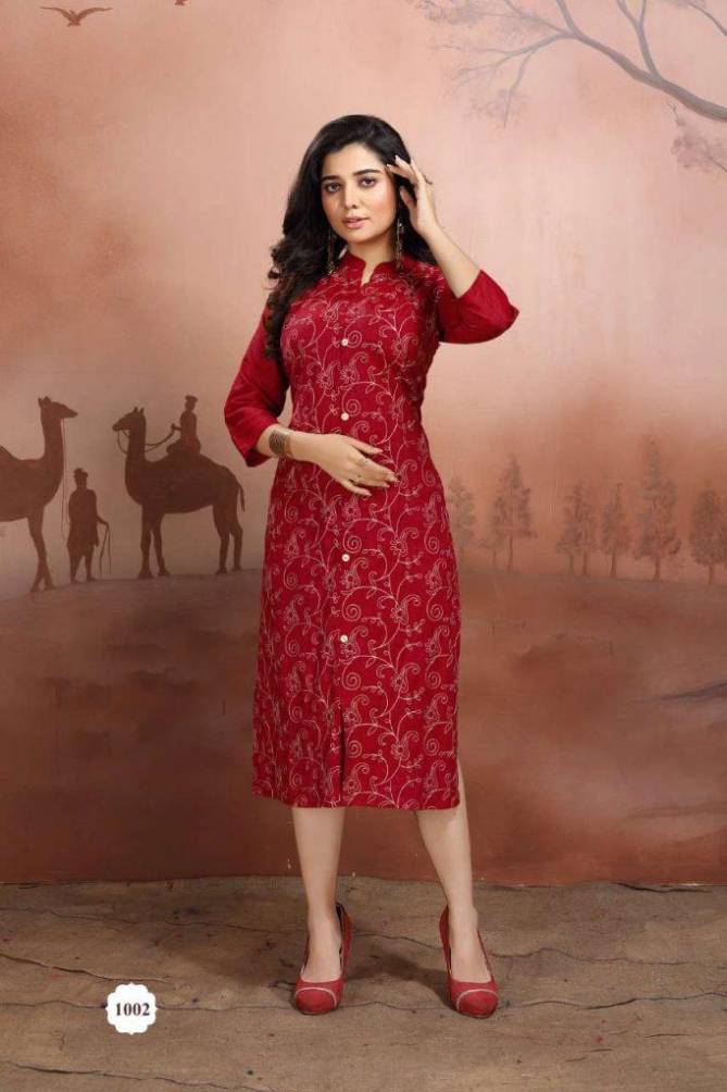 Canvas Casual Daily Wear Rayon embroidery Latest Kurti Collection